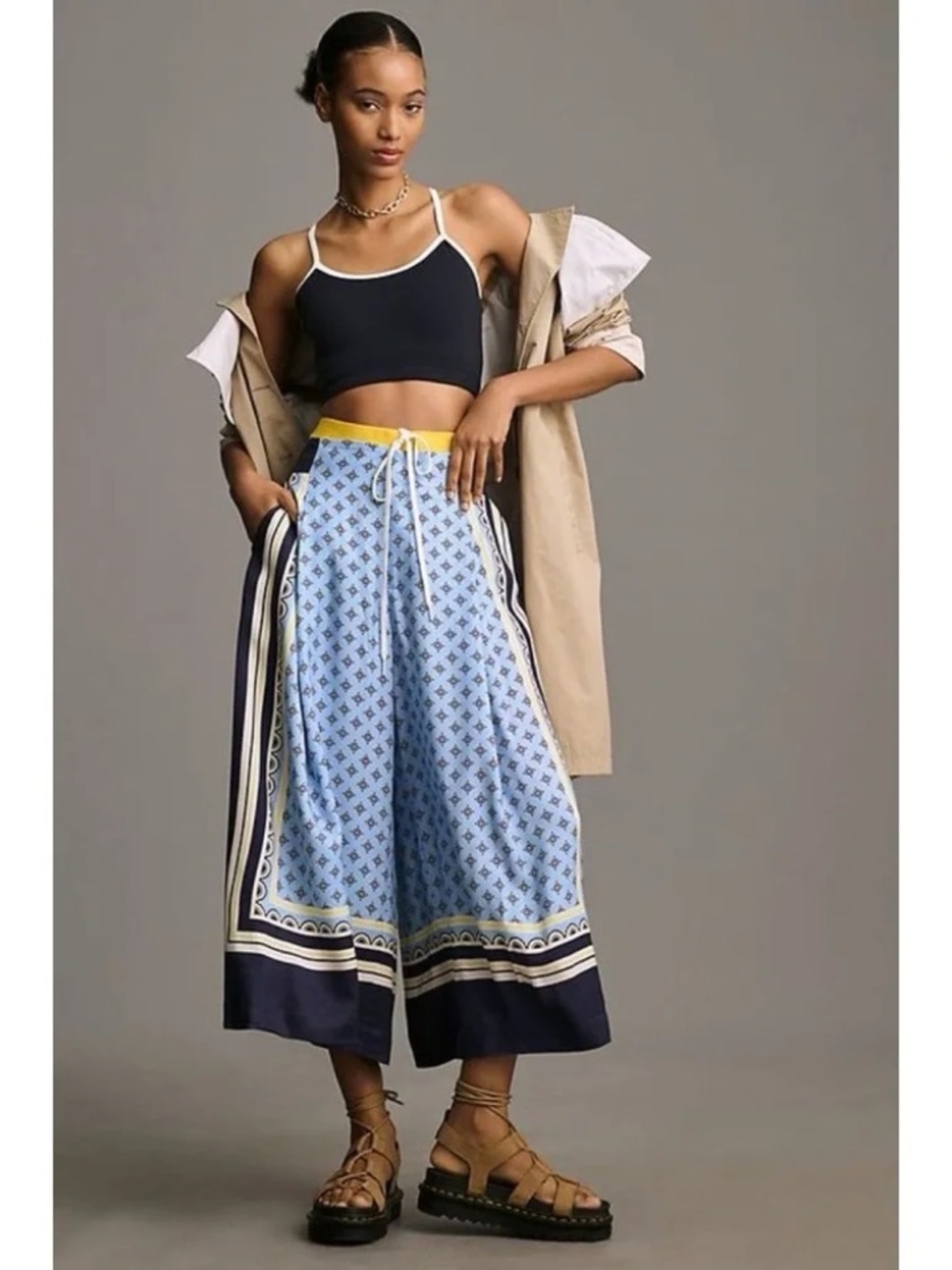 Maeve Printed Pleated A-line Culottes XS